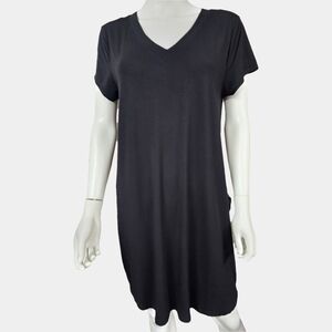 C & C California Short Sleeve Black V-Neck T-Shirt Mini Dress Size L